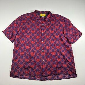 Gucci / Adidas 100% Silk Shirt Button Down Mens 58 / XXL VERY RARE AOP Logo